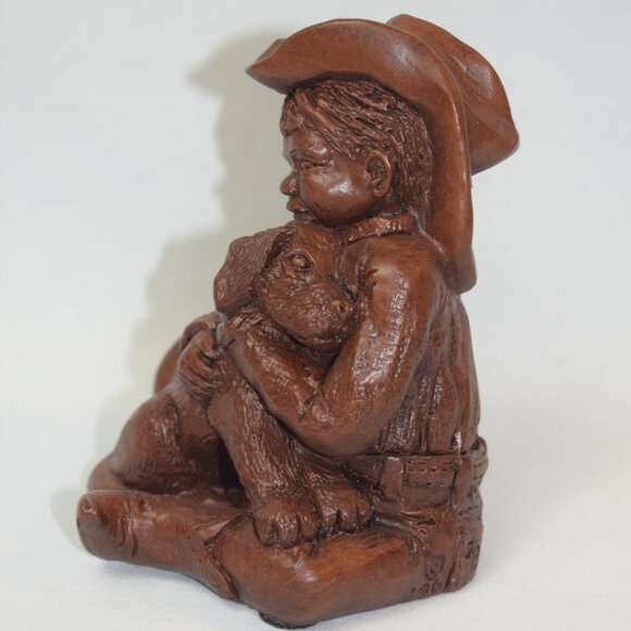 Vintage Red Mill Pecan Wood Child Cowboy and Dog Figure - Picture 5 of 6